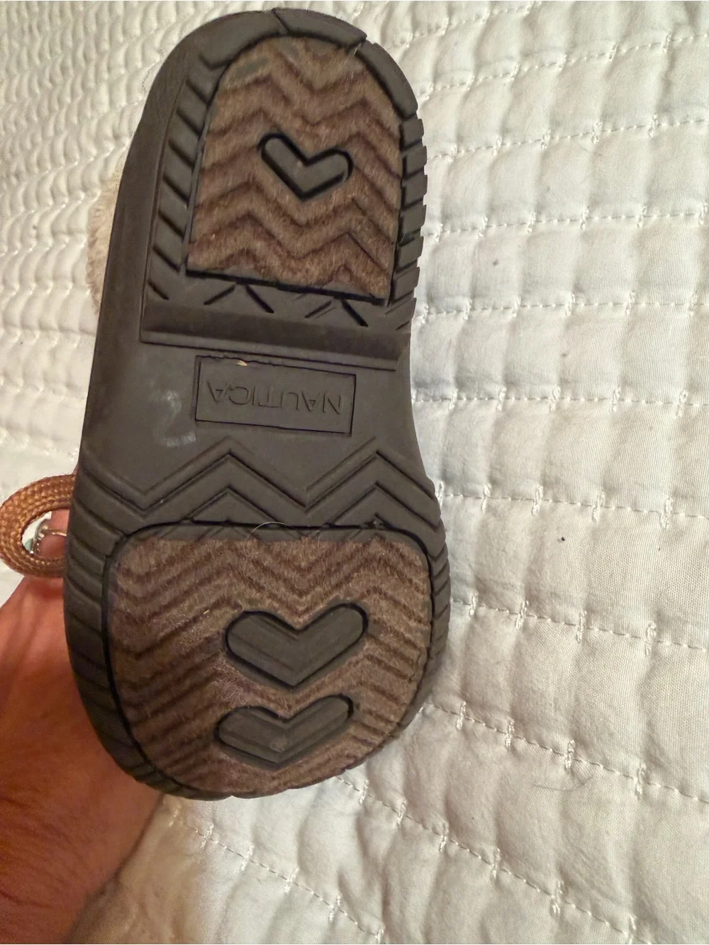 Nautica Brown and Black Kids Snow Boots with Cream Fleece Cuff